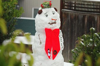 A snowman in the village.