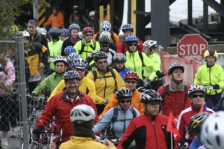 The Tour de Lopez kicked off as the Anacortes to Lopez Island ferry unloaded hundreds of bikers onto the island. The tour