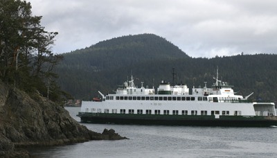 A Washington State Ferry leaving the Lopez Island terminal