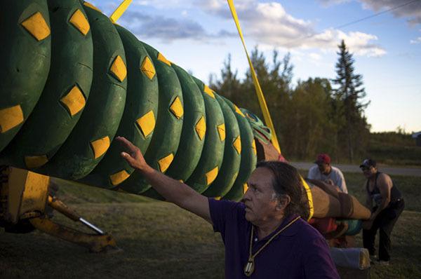 Master Carver James Jewell at the totem pole raising ceremony.
