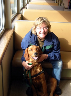 Special education teacher Vicki Carter with therapy dog Daisy.