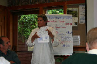 Cynthia Stark-Wickman speaking about the prevention coalition process during the Lopez meeting on Aug. 21.