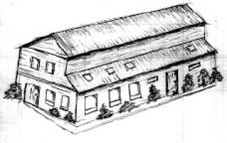 A sketch of the new thrift shop building