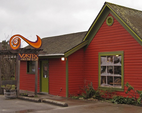 The Vortex sign welcomes diners to the Lopez Village Juice Bar and Cafe.