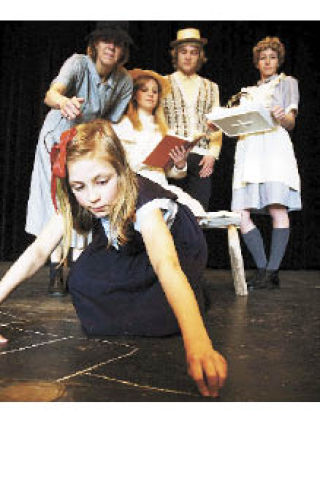 Rehearsing in costume are (clockwise from bottom): AnaKate Drahn