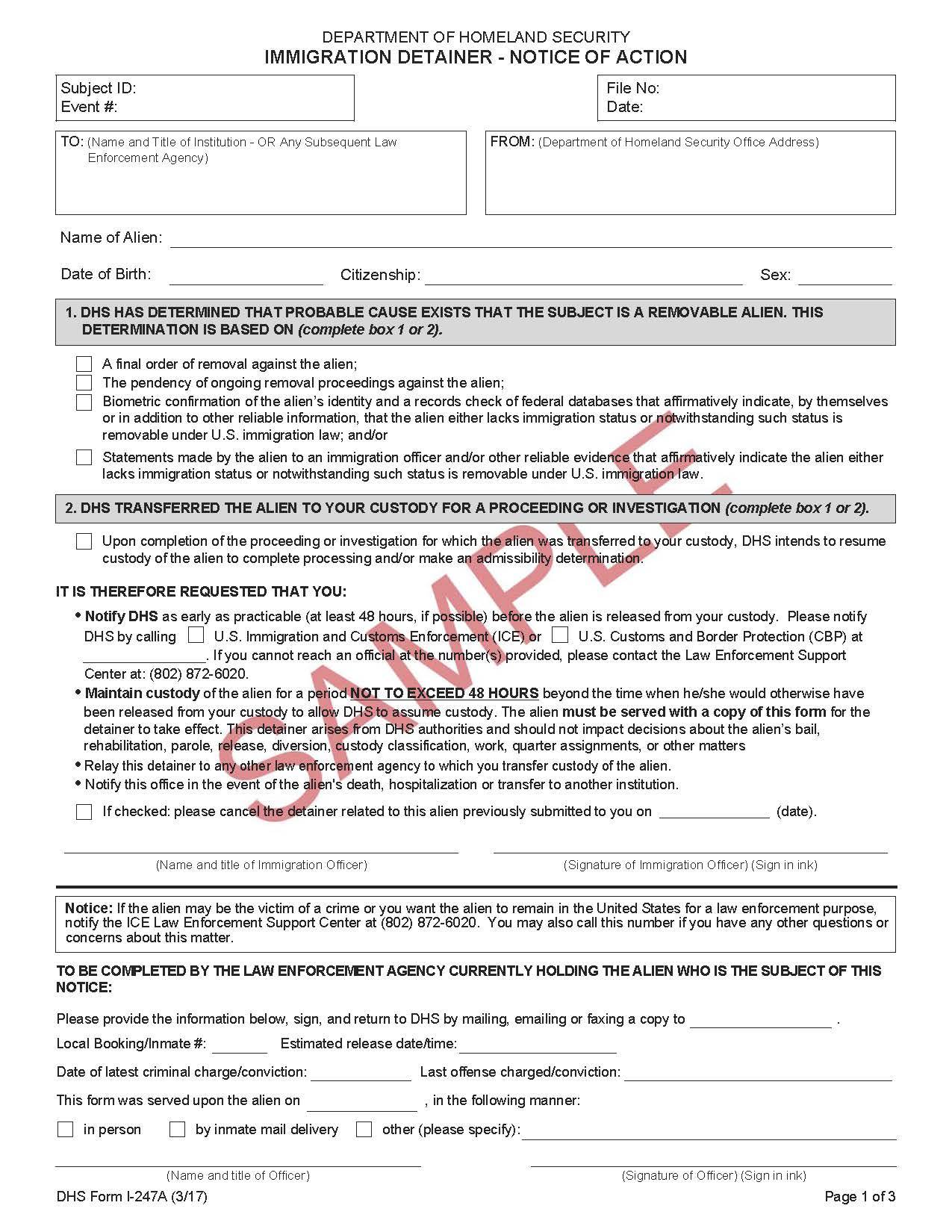 Contributed image/San Juan County Prosecutor’s Office                                The new ICE detainer form, which became effective on April 3, requires “probable cause…that the subject is a removable alien,” not probable cause of a crime.