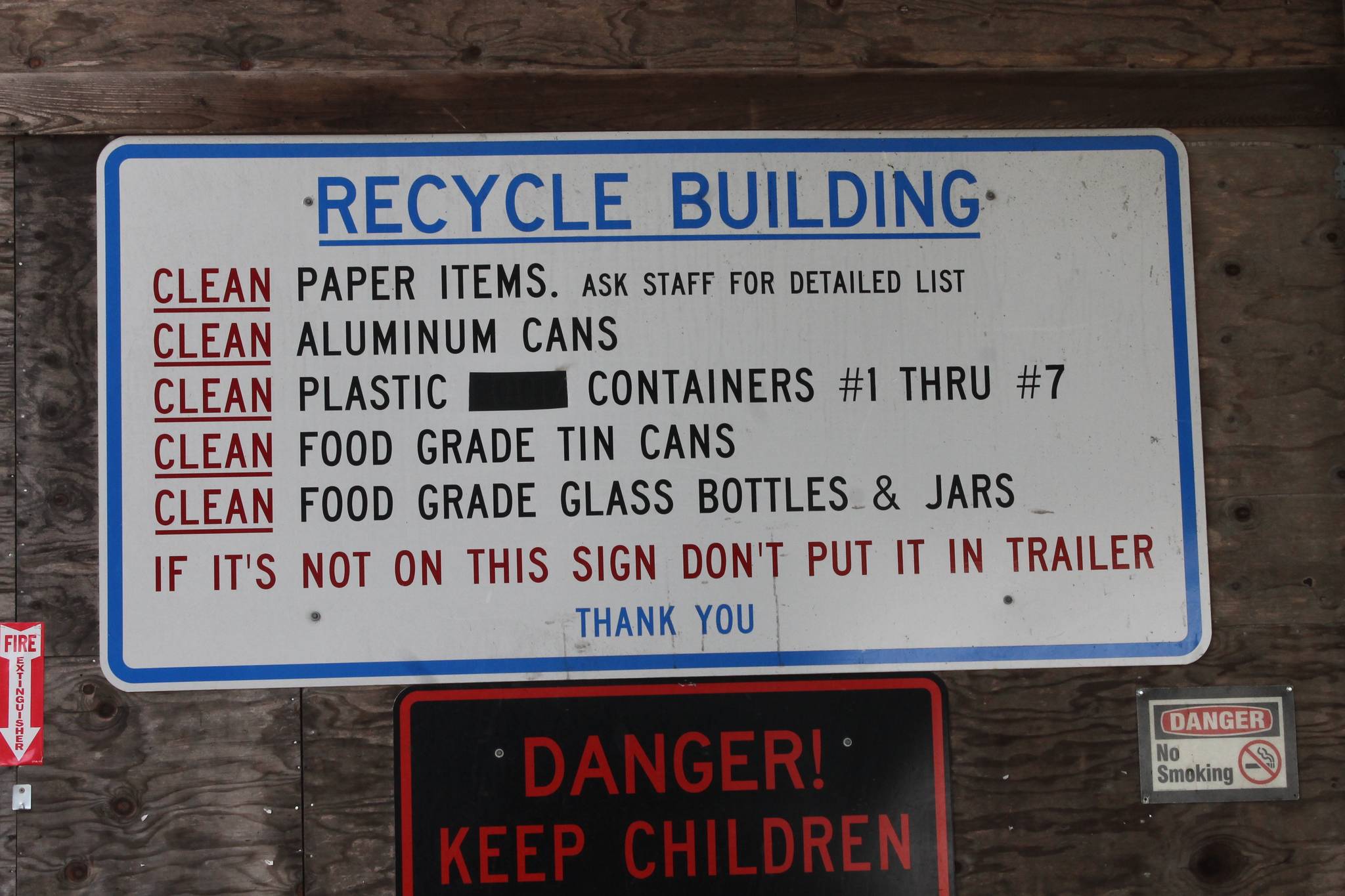 Staff photo/Hayley Day                                Before the ban, the San Juan Island Transfer Station accepted items on the above list, posted at the center.