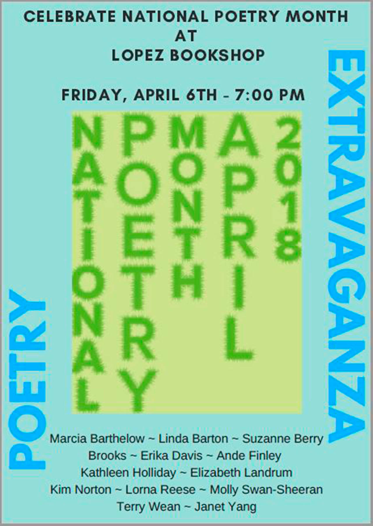 Poetry reading at Lopez Bookshop this Friday