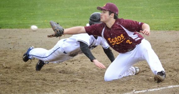 Contributed photo 
Gavin Goodrich (#2) takes a pick-off throw at first base in a game against Orcas, April 2015.