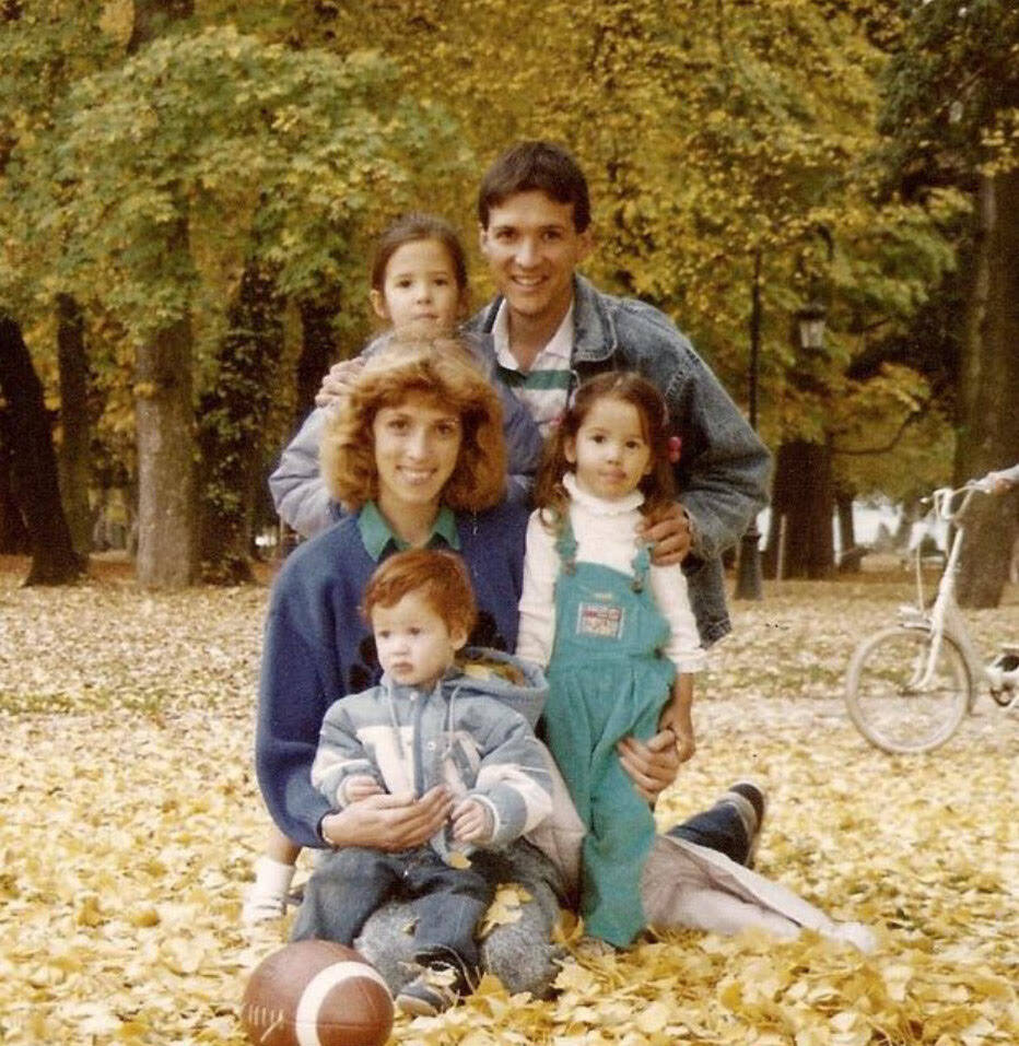 <em>Photo courtesy of Carl Wilkens </em>
Wilkens in Rwanda with his family 1990