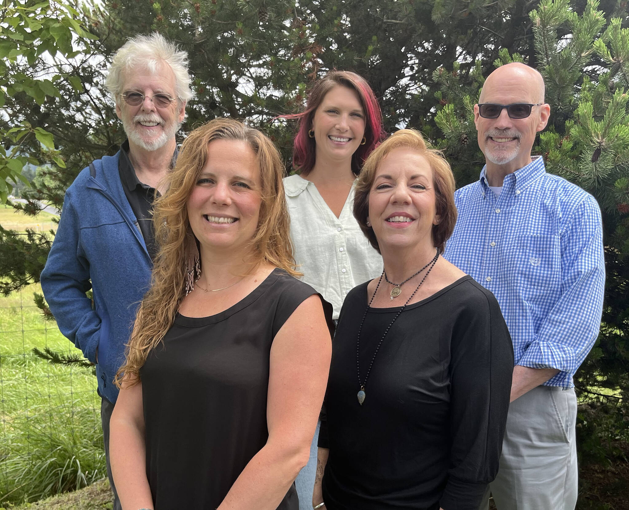 Colleen Smith/staff photo
Back row: Jim Connell of Recovery in Community, Megan Neal of Recovery Rides and Anthony Terndrup, Compass Health Outpatient Program Manager for San Juan County. Front row: Claire Nollman of the Orcas Community Resource Center and Janine Heimerich of Recovery in Community.