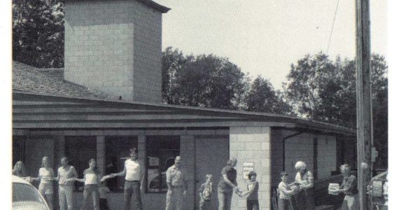 Contributed photo
Library Moving Day, April 5, 1986. A Lopezian book brigade passed 1,500 books hand-to-hand to stock the library building.