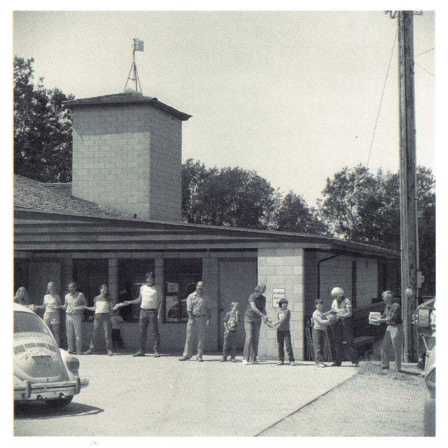 Contributed photo
Library Moving Day, April 5, 1986. A Lopezian book brigade passed 1,500 books hand-to-hand to stock the library building.