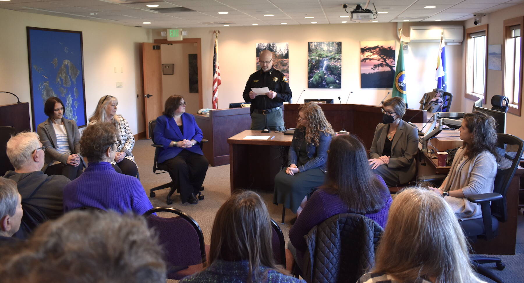 Kelley Balcomb-Bartok \ Staff photo
Several San Juan County elected officials held an informal meet and greet with the public in the County Council chambers in Friday Harbor Saturday, Jan. 28.