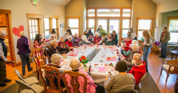 Contributed photo Lopez Island fifth graders delivering valentines to the seniors at The Hamlet.