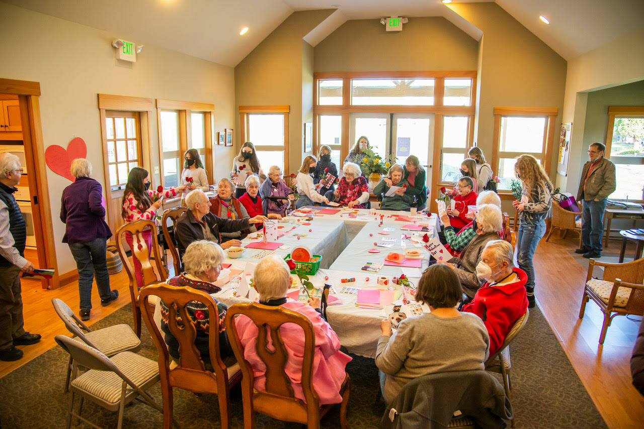 Contributed photo Lopez Island fifth graders delivering valentines to the seniors at The Hamlet.