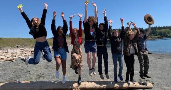 Contributed photo
Left to right: Esme, Jem, Sarah, Lael, Wyatt, Quinn, Shaw, and Jasper jump for joy as they are just about to leave for Nepal! Photo by Louis Prussack.