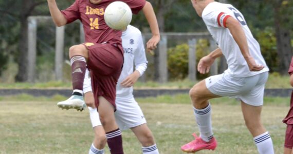 Contributed photo 
Junior defender Rafael Velazquez thwarts the Providence attack in the Lobos 3-0 loss on Sept. 22nd at home.