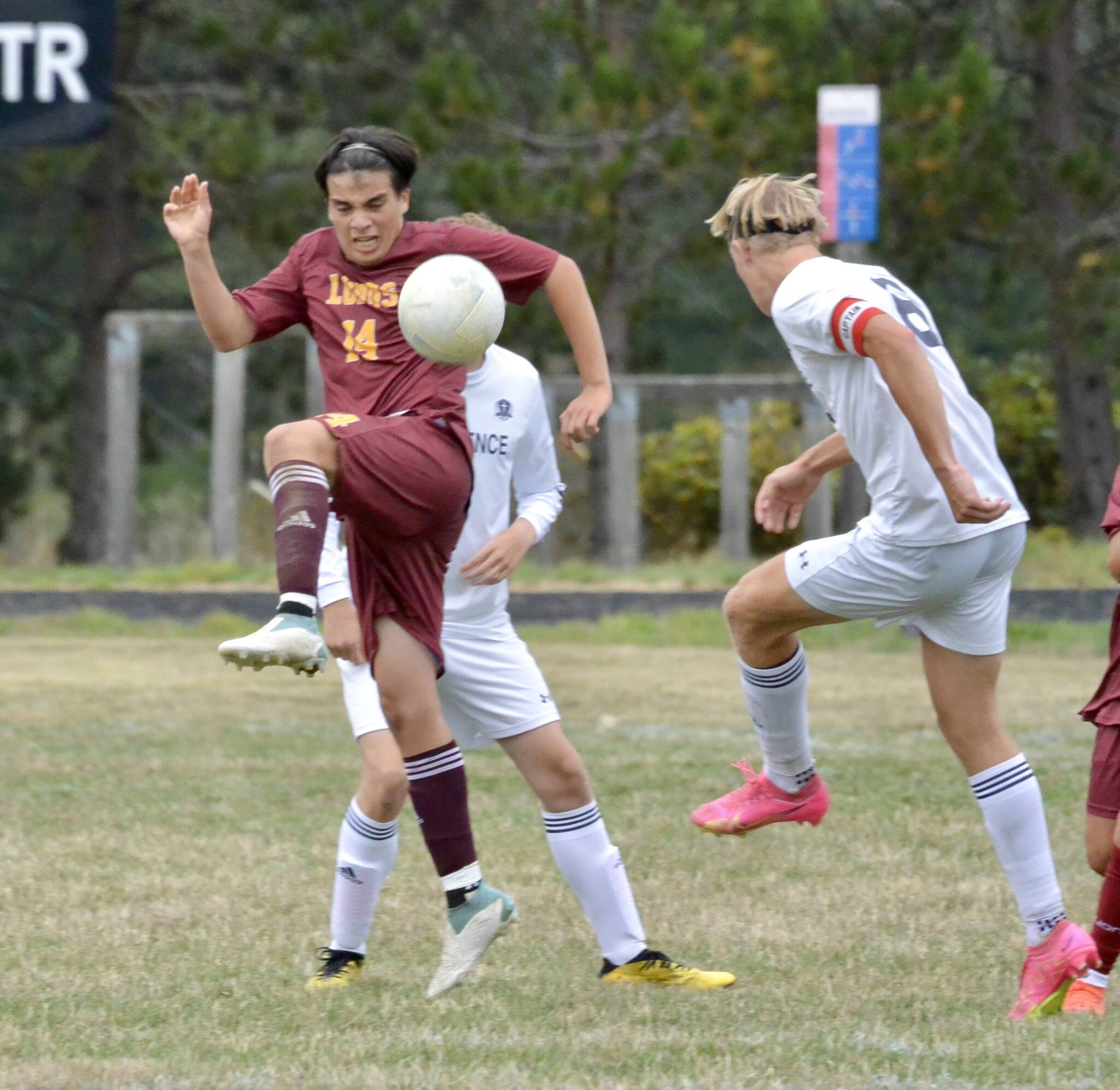 Contributed photo 
Junior defender Rafael Velazquez thwarts the Providence attack in the Lobos 3-0 loss on Sept. 22nd at home.