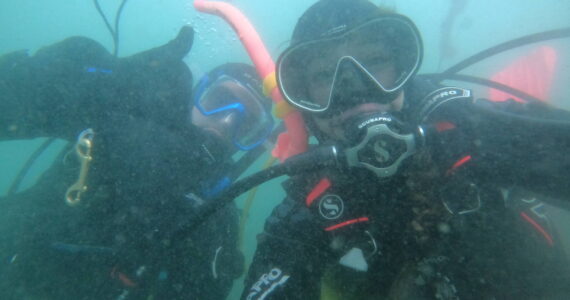 Contributed photo
Charlie Donahue and Jennie De LaCruz performing a dive to deploy a pH and temperature sensor in a kelp bed.