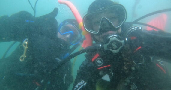 Contributed photo
Charlie Donahue and Jennie De LaCruz performing a dive to deploy a pH and temperature sensor in a kelp bed.