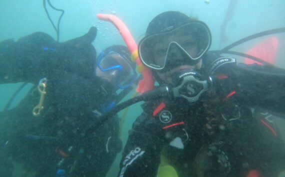 Contributed photo
Charlie Donahue and Jennie De LaCruz performing a dive to deploy a pH and temperature sensor in a kelp bed.