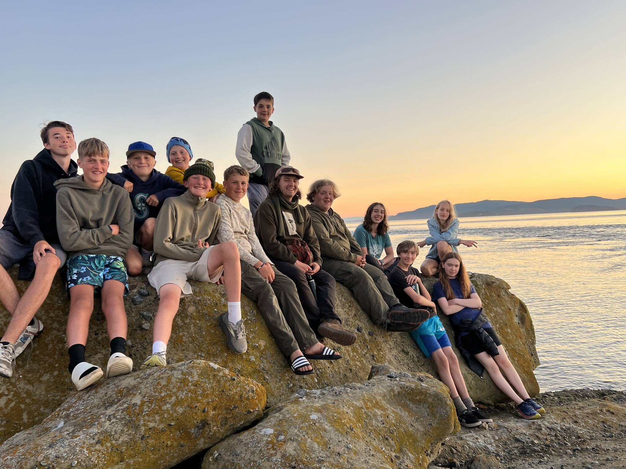 Contributed photo.
The San Juan Island YCC crew enjoys a Patos Island sunset after a full day of work.