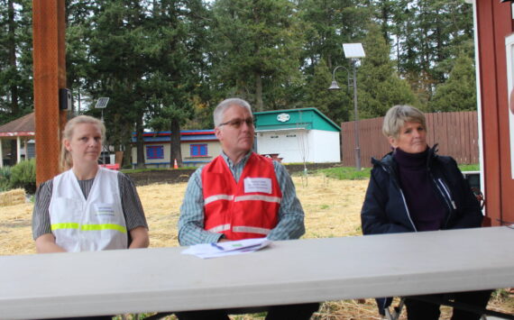 Heather Spaulding photo
Left to right: Jesica Hudson, Mark Tompkins and Kari McVeigh prepare to answer questions from the press.