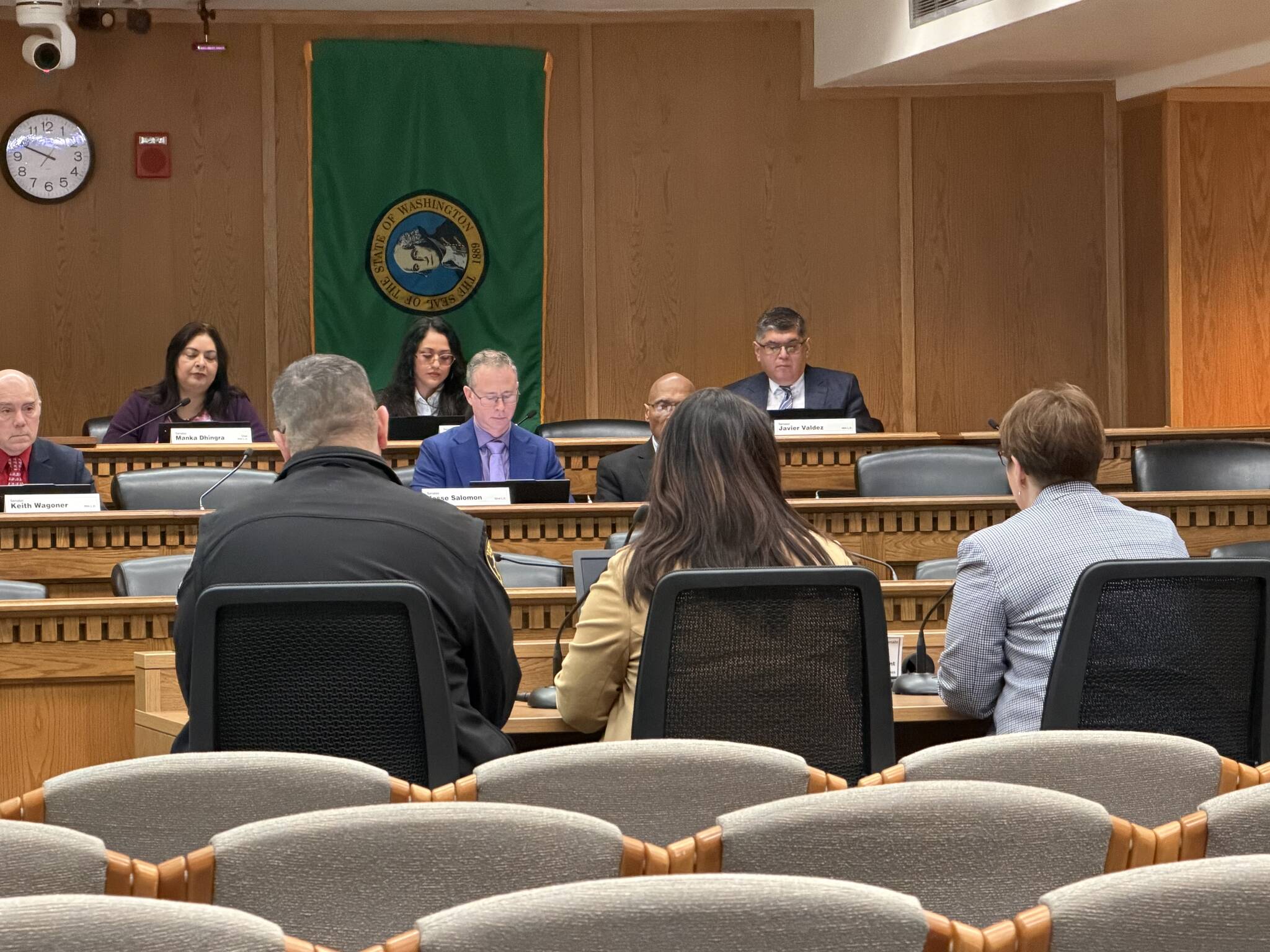 Cassie Diamond photo.
Members of the Senate Law and Justice Committee listen to public testimony during a hearing for Senate Bill 6002.