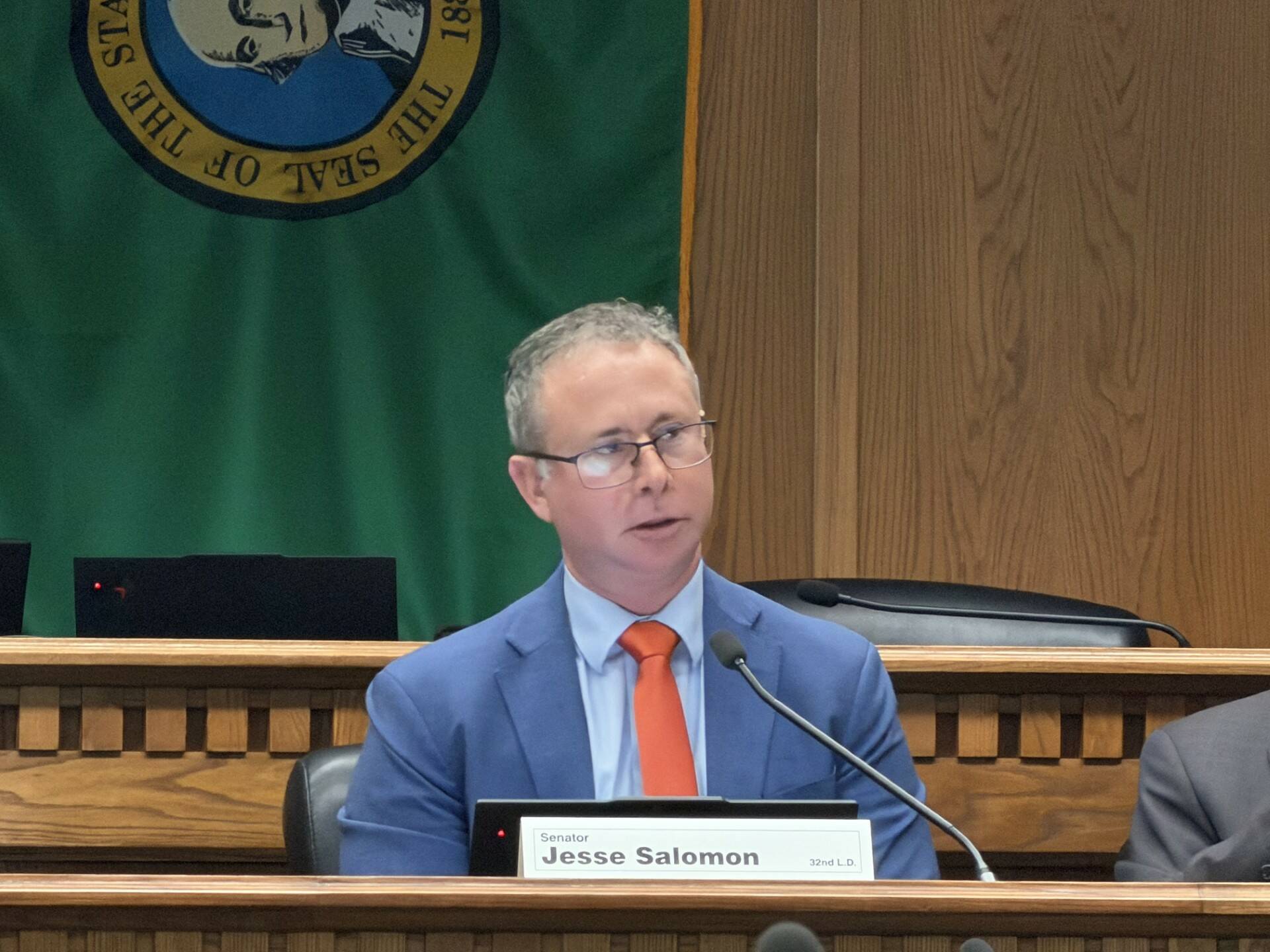 Cassie Diamond photo.
Prime sponsor Sen. Jesse Salomon speaks in support of Senate Bill 6296 during a public hearing Feb. 2.