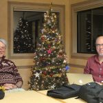 Staff photo/Hayley Day                                Vince Deaucinas, the OPALCO board president, and Jay Kimball, a member of the public, sit at the Dec. 6 OPALCO Tea Talk at the San Juan IslandLibrary.