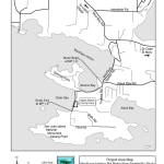 Contributed image/San Juan County                                This map from San Juan County shows the part of the MacKaye Harbor Road that a county feasibility study suggests moving to protect it from rising sea level projections. The section runs along the southern tip of the road, starting near Aleck Bay Road, past Barlow and Outer Bays and the Agate Beach County Park, to Seth Road.