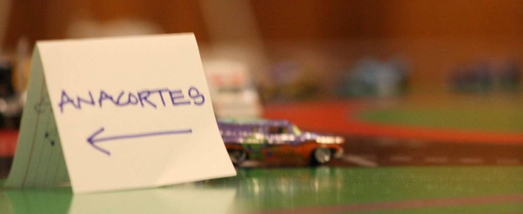 Staff photo/Hayley Day                                A model of the roundabout at Sharpes Corner was available to view at the Feb. 13 open house.