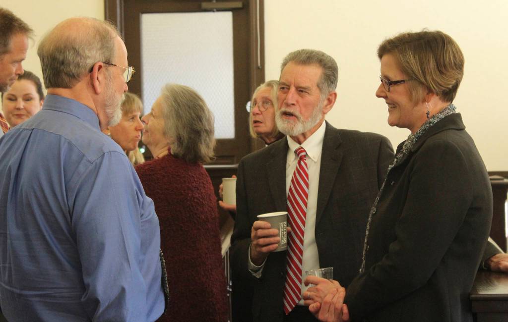Staff photo/Hayley Day                                Retiring District Court Judge Stewart Andrew, retired Superior Court Judge Donald Eaton and Superior Court Judge Katie Loring.