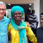 Photo courtesy of Carl Wilkens 
Above: Wilkens in Rwanda in 2019 with a survivor who has reconciled with the man who killed her husband and sons.
Right: Wilkens in Rwanda with his family 1990.