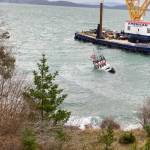 Contributed photo.
A 45 tug boat carrying approximately 400 gallons of diesel fuel partially sank off the Lopez ferry terminal Wednesday morning.