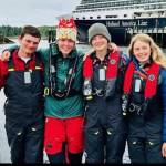 Submitted photo
The Juvenile Delinquents team pose for a picture in their gear. From Left to right: Bryce Lutz (Bellingham), Willow Gray (Bellingham), Dagny Kruger (Orcas) and Else Ranker (Orcas)