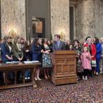 Contributed photo.
On May 17, Friends Executive Director Eva Schulte and Legal Director and Staff Attorney Magali Cota join regional partners for Gov. Fergusons signing of the Recycling Reform Act in Olympia.