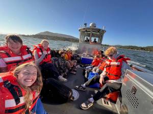 Contributed photo.
Orcas Island YCC crew members enjoy a blustery ride out to Patos Island with Washington State Parks.