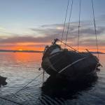 Contributed photos.
Aug. 13, 2022: The 58-foot fishing boat Aleutian Isle sank off the west side of San Juan Island, taking 2,500 gallons of diesel and a mass of nets and rigging down with it, generating a 1,500-foot slick right in the migration path of the Southern Resident orcas. IOSA was first on the scene, provided early reports to USCG and other agencies and supplied vital equipment to the massive multiagency multicontractor cleanup operation that followed.