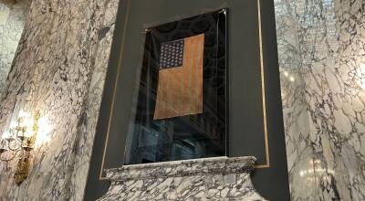 Annika Hauer photo.
In the State Reception Room, where the 250th birthday ceremony was held, a U.S. flag with 42 stars hangs on the wall, a rare artifact from when Washington was the countrys newest state.