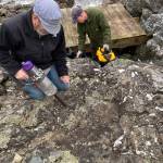 Contributed photo.
Community members use battery vacuums to clear the debris.