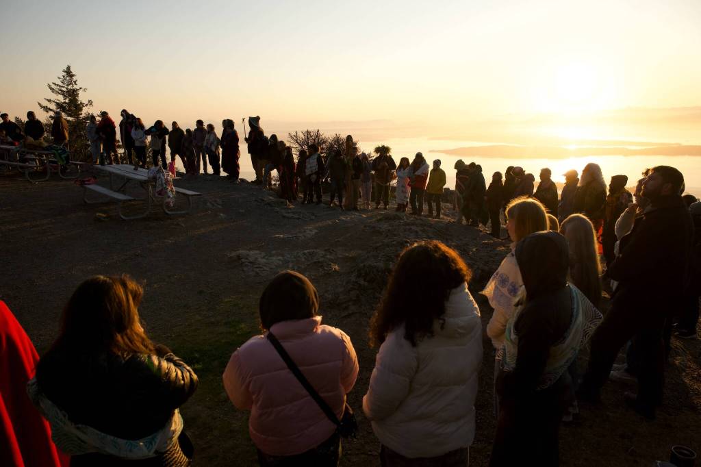Darrell Kirk photo.
Sacred Sunrise Ceremony at Mount Constitution during the Gathering on the Eagles in late May of this year.