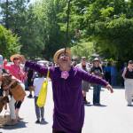 Fable the Clown, one of the clowns on the Aqua Chautauqua, at the 2026 Orcas Island Solstice Parade.