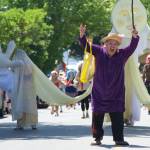 Darrell Kirk photos.
Fable the Clown, one of the clowns on the Aqua Chautauqua, at the 2026 Orcas Island Solstice Parade.