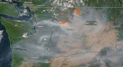 Department of Ecology photo.
Satellite view of smoke impacts over Washington and Oregon, morning of Aug. 3.